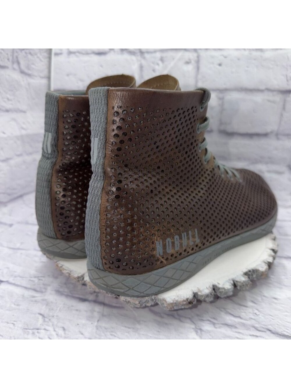 NOBULL High-Top Trainer Coffee Perforated Leather Gray Sole Mens Size 15 Sneaker - Picture 5 of 13